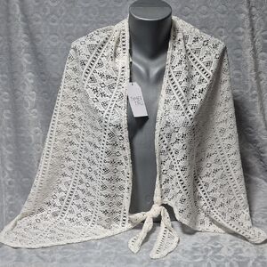Time and Tru Ivory Lace Swimsuit Cover Up Shawl Size 1X/2X